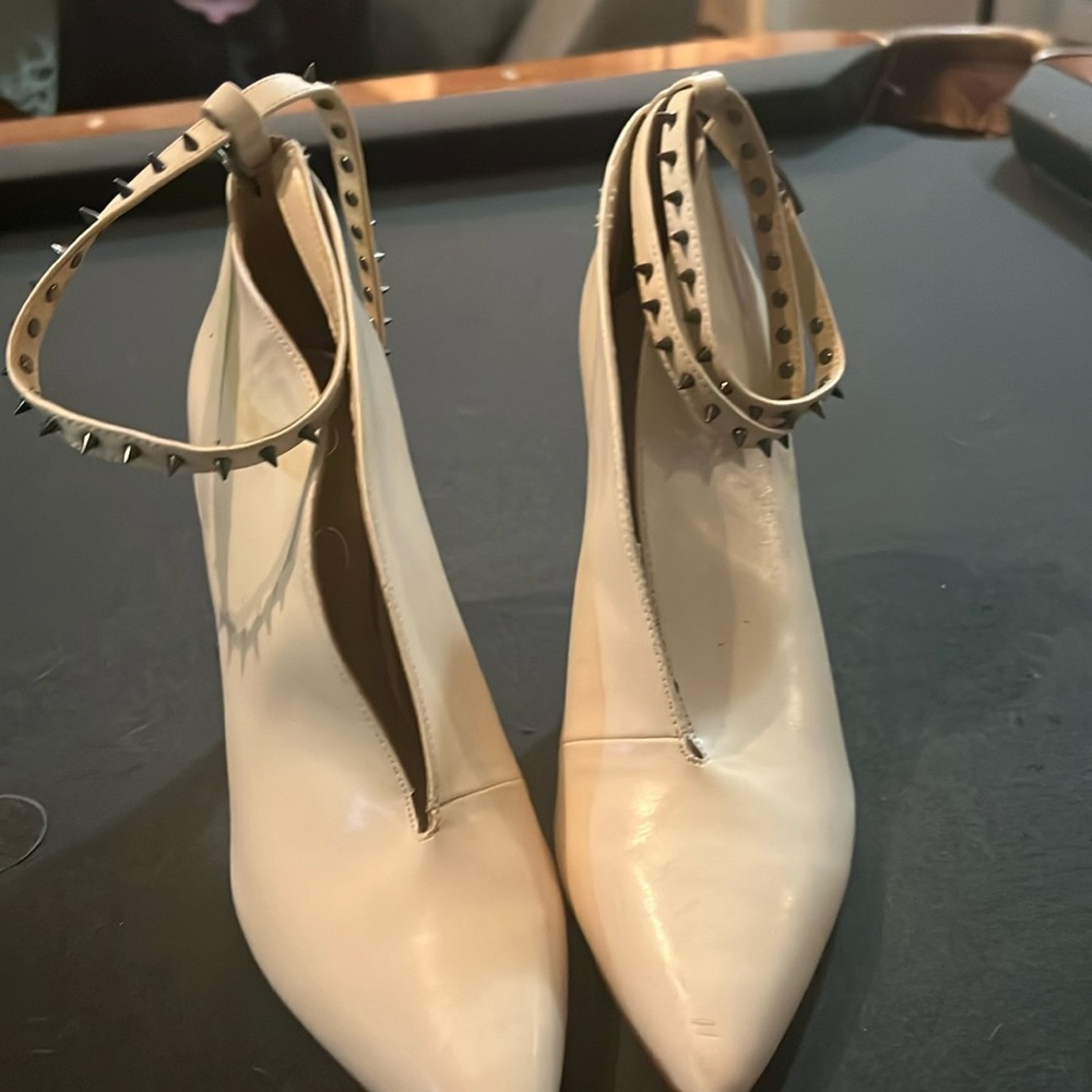 Cream heels with studded ankle strap. 8.5